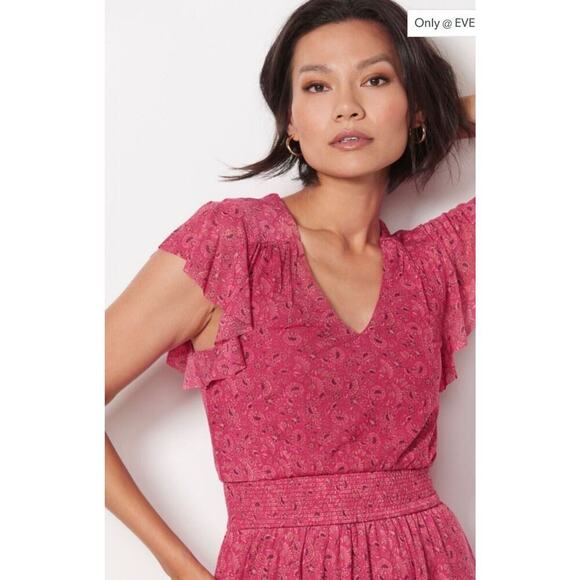 Evereve Women's Elena Short Sleeve Floral V Neck Midi Dress Sz Xs - Picture 2 of 14